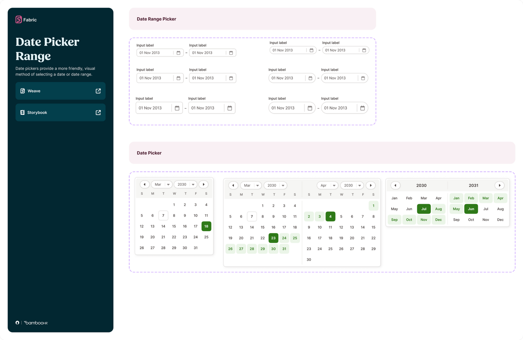 The Date Picker component from the Fabric library
